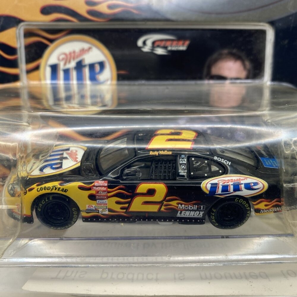 Rusty Wallace #2 Miller Lite Flames Black 2002 Ford Taurus Action Racing 1:64